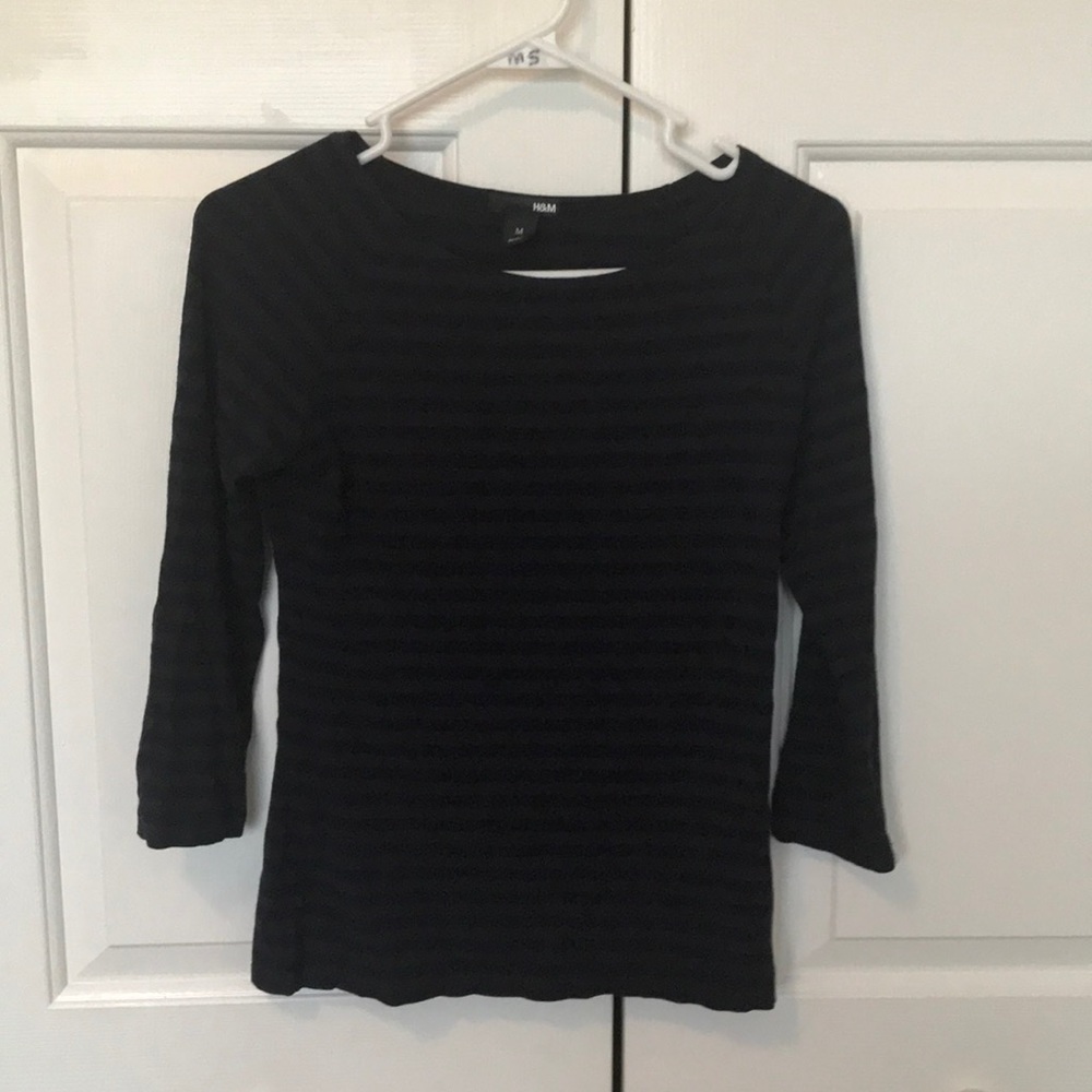 Black and Navy striped long sleeve blouse H&M